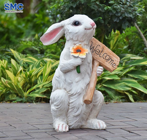 SMC Harz Lebensechte Wetterfeste Große Cartoon-Tierfigur Kaninchen-Astronaut Skulptur für Außenbereich Garten Hof Landschaft Rasen Terrasse - Product Image 1