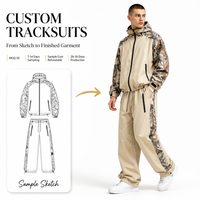 Ensemble de survêtement unisexe camouflage patchwork color block personnalisé par le fabricant, veste coupe-vent zippée et pantalon en polyester pour activités de plein air