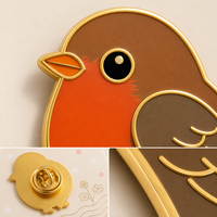 Broche et épingles de revers en métal, motif Robin mignon, finition dorée printanière, émail souple personnalisé, vente en gros, usine OEM