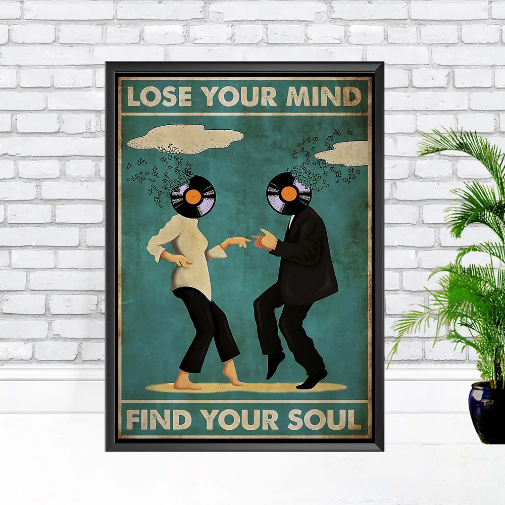 Dancing Music Wall Poster Retro Metal Canvas Painting for Living Room Decor Inspirational Quote Art Print Vintage Home Decor