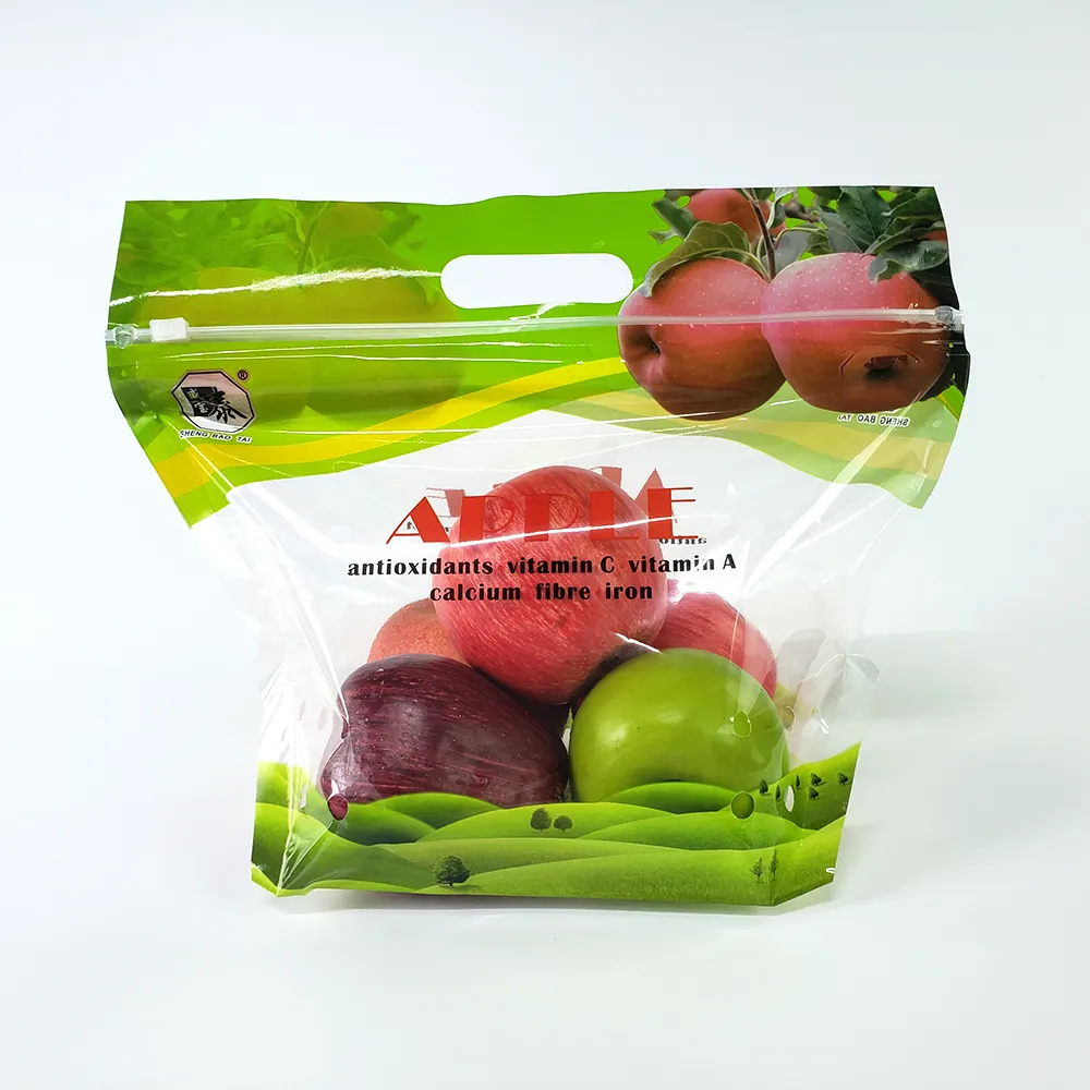 Manufacturers custom design micro perforated bag apple vented produce bag with zipper
