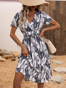 Meilleures ventes de robes de soirée pour femmes, nouveaux vêtements décontractés <span class=keywords><strong>grande</strong></span> <span class=keywords><strong>taille</strong></span> pour centres commerciaux, vêtements décontractés à manches courtes et à imprimé floral - Product Image 5