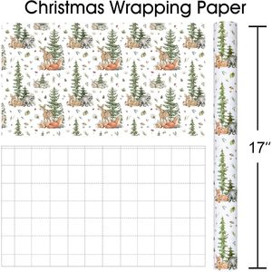 MAYPLUSS Christmas Wrapping Paper 17 In X 33 Feet Watercolor Forest Animals Eco-Friendly Gift <b>Wrap</b> Craft Use - Product Image 4