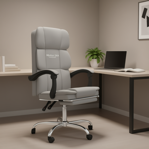 Chaise de bureau inclinable Nibabansta, dossier haut, cuir PU, base chromée, réglage manuel, pivotante, mobilier de bureau - Product Image 2