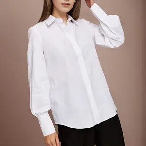 कस्टम प्लस साइज लंबी, आस्तीन वाली हुडी वर्किंग कैजुअल ऑफिस लेडी लैपल टॉप महिला ब्लाउज शर्ट लोगो ब्लाउज शर्ट/