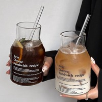 Mug à café froid en verre borosilicate écologique de style coréen, minimaliste avec lettres, pour la maison