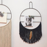 Nordique Ins Offres Spéciales Boho Décor Mignon Métal Fil Anneau Rond Tenture Murale Maison Mur Art Ornement De Noël Avec Des Glands