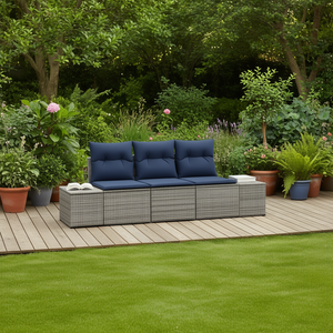 Ensemble de canapé de jardin en polyrotin gris 3 places, mobilier d'extérieur avec coussins, design contemporain, résistant aux intempéries - Product Image 2