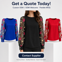 Chemisiers pour femmes VELAN Fashion Printemps Automne Fleurs Tissu polyester Dentelle Chemise à manches longues pour femmes