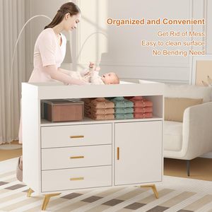Comò <span class=keywords><strong>fasciatoio</strong></span> per neonati con 3 cassetti, stazione <span class=keywords><strong>fasciatoio</strong></span> in legno con ripiano aperto per la cameretta del bambino - Product Image 6