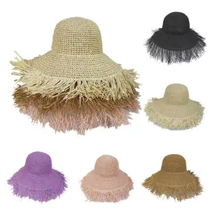 Fábrica al por mayor verano playa favor papel hecho paja ganchillo señoras sombrero personalizado Fedora sombreros de Sol para las mujeres