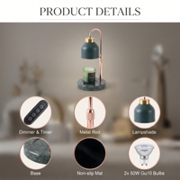Lampe chauffe-bougie à base ronde en marbre vert naturel avec 4 modes de luminosité réglables et minuterie automatique de 2 à 8 heures pour une décoration italienne de luxe du milieu du siècle