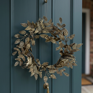 Rustic Metal Leaf Wreath Handmade Decorative <b>Flowers</b> Round Unlit Christmas Wreath <b>Single</b>-piece Package - Product Image 4