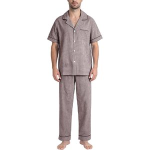 <b>Mens</b> Plaid Pajamas Set Cotton Gingham Short Sleeve Button Down Sleepwear Soft <b>Pj</b> Pants 2 Piece Loungewear with Pockets - Product Image 1