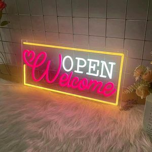 Welcome Open LED Neon <b>Sign</b> <b>Lights</b> Customizable RGB Multi-Color Remote Control Wall Mountable for Home Bar Wedding Event Decor - Product Image 5