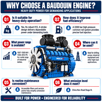 Moteur diesel Baudouin série 12M33 1200 kW 1632 ch 1800 tr/min 12M33B1795E201 pour pompe de forage, pompe à eau, alimentation stationnaire