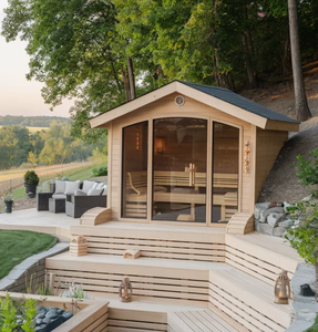 Cabaña de sauna rústica moderna para exteriores, cabina de madera a prueba de nieve con estufa <span class=keywords><strong>el</strong></span>éctrica de 6kw para calefacción de retiro de <span class=keywords><strong>bosque</strong></span> y terapia de vapor - Product Image 5