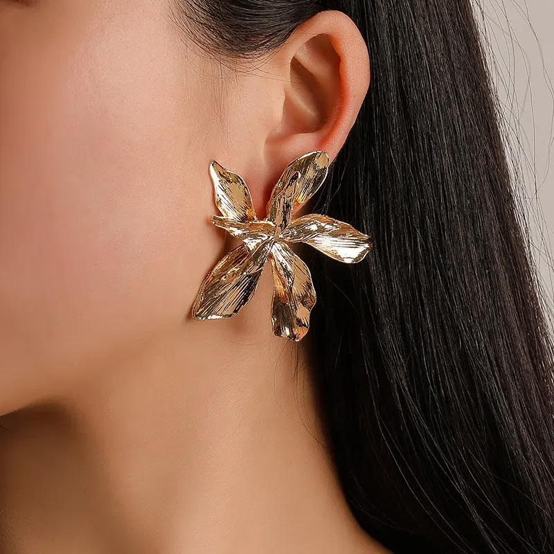 Exaggerated Metal Flower Earrings For Women Jewelry Wholesale