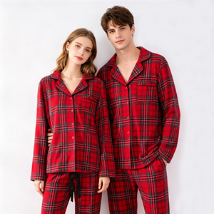 Conjunto de <span class=keywords><strong>Pijamas</strong></span> Navideños para <span class=keywords><strong>Pareja</strong></span>, 100% Algodón, Tela a Cuadros Roja Teñida con Hilo, Franela Cepillada, Ropa de Dormir para las Fiestas, Regalo - Product Image 6