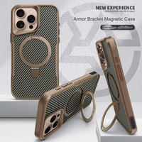 Coques de téléphone portable en fibre de carbone pour iPhone 17 16 15 Pro avec support magnétique, antichoc, en TPU PC Kevlar