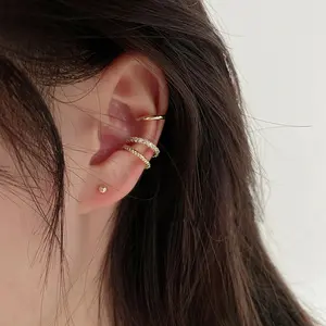 GT 2024 Đơn giản Đồng Tai Cuff Bông tai vàng 3pcs C hình tai clip 14K mạ vàng Cubic Zirconia ear cuffs Bông tai cho phụ nữ