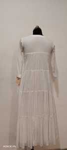 Vestido Maxi de Algodón Bordado con Cuello en V y Manga Tres Cuartos, Color Blanco, para Mujer, Estilo Indio/Pakistaní, Modesto, para Uso Diario, Estilo Veraniego - Product Image 3