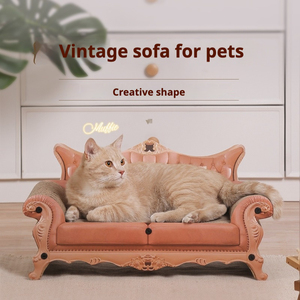 Kursi Sofa Kucing & Anjing Retro, Alas Garukan Kertas Bergelombang, Tempat Tidur Hewan Peliharaan, Perakitan Mudah, Penggunaan Dalam Ruangan - Product Image 1