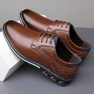 Men's Leather Lace-up Casual Shoes Round Toe Breathable Rubber Outsole All Seasons <b>EVA</b> Midsole Genuine Leather Lining - Product Image 1