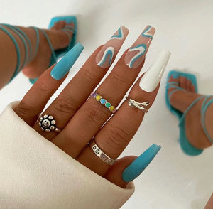 Wholesale Handmade Acrylic Full-Cover Coffin Shape False <b>Nails</b> Pre-Designed Pink/White Gradient Rhinestone Design Long Tips - Product Image 1