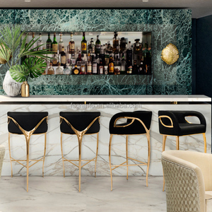 Chaise de bar au design unique, pieds en <span class=keywords><strong>acier</strong></span> inoxydable doré, <span class=keywords><strong>tabouret</strong></span> de bar <span class=keywords><strong>haut</strong></span> pour salle à manger ou cuisine - Product Image 3