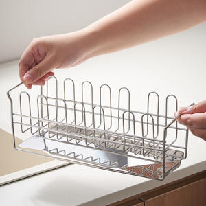 ชั้นวางจานสแตนเลสทรงสี่เหลี่ยมสำหรับอ่างล้างจานในครัว พร้อมด้านข้างหนาพิเศษ แบบตั้งพื้นสำหรับจัดระเบียบตู้ - Product Image 5