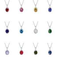 Pendentif ovale élégant en argent sterling 925 avec pierre précieuse, collier exquis avec 12 pierres de naissance pour femmes