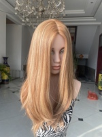 SHY Sheitel en cheveux humains, base en soie, cheveux vierges bruts de qualité supérieure, couleur blonde, construction de bonnet respirant, marque privée
