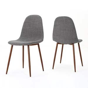 Ensemble de 2 chaises de salle à manger en tissu gris clair, pieds en noyer foncé, style moderne, pour salon et restaurant - Product Image 4