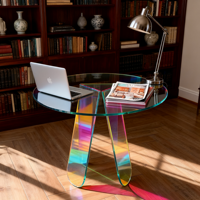 Table de bureau en acrylique transparente irisée avec 3 pieds