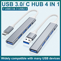 Hub USB 3.0/2.0 Tipe-C 4 Port, Adaptor Multiport USB-C Aluminium Hub Data 5Gbps untuk Laptop U Disk Mouse