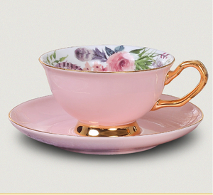 Taza de té Royal Classic, platillo decorativo con flor interior, hueso dorado, China, para fiesta familiar - Product Image 1