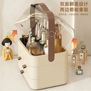 Desktop Cosmetic Storage <b>Box</b> Drawer Style Plastic Makeup Organizer <b>With</b> Clear <b>Lid</b> For Skincare And Lipstick Storage - Product Image 3
