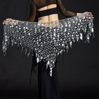 Foulard de danse orientale triangulaire en maille avec paillettes dorées et franges en forme de feuille, ceinture de taille pour femme, accessoires de costume de performance professionnelle