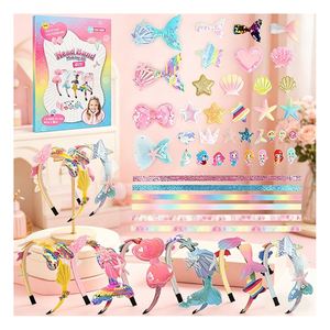 Girls DIY Hair Hoop Decoration Set Butterfly Star Pearls <b>Mesh</b> Ribbon Handmade Party Favor Toy Present Pack Gift - Product Image 5