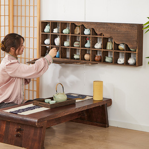 Estante de madera maciza para colgar en la pared, rejilla de almacenamiento para teteras, para exhibir té, para sala de estar, dormitorio, oficina, material Awagi, de una sola capa - Product Image 1
