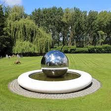 Fontaine de <span class=keywords><strong>jardin</strong></span> moderne en acier inoxydable de 1000 mm de diamètre, élément aquatique extérieur en forme de sphère, finition polie, étanche, style Art Déco - Product Image 2