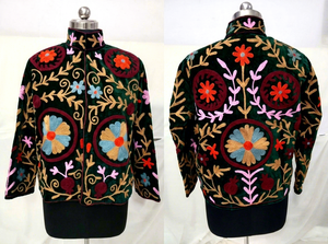 Veste d'hiver en velours ethnique bohème, écologique, multicolore, brodée, boutique - Product Image 5