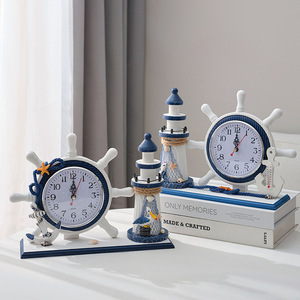 Nautical <b>Table</b> <b>Clock</b> With Lighthouse And Ship Wheel Design Silent Desk <b>Clock</b> For Bedroom Living Room Decorative <b>Clock</b> - Product Image 2