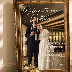 Calcomanía de Vinilo Personalizada para Boda con Nombres y Fecha, Letrero Decorativo de Bienvenida para el Espejo de la Recepción Nupcial - Product Image 2