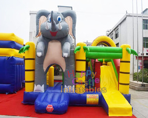 Château gonflable commercial personnalisé sur <span class=keywords><strong>le</strong></span> thème de la jungle avec éléphant, en PVC, avec toboggan, jeux d'extérieur à vendre - Product Image 2