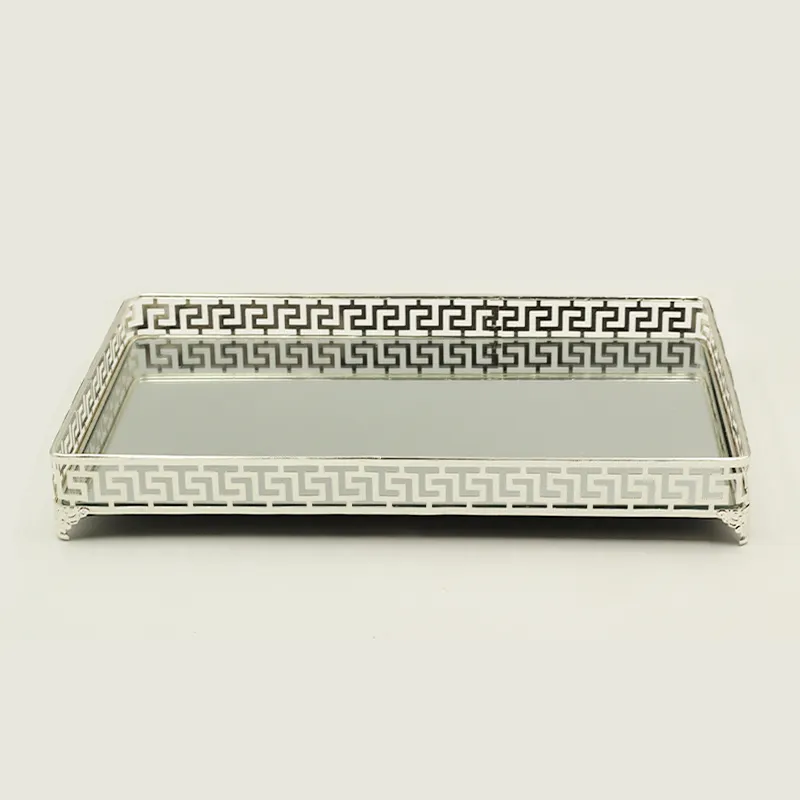 Luxus-Keks tablett Modedesign Haupt dekoration quadratisches Metall Silber und goldenes Obst Essen Tablett