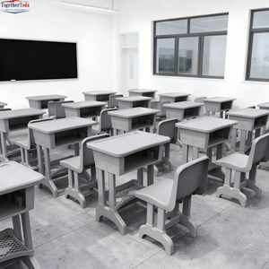 Ensemble chaise et bureau d'étudiant tout en plastique, durable et imperméable, avec rangement sous le bureau, pour l'école et les centres de formation - Product Image 1