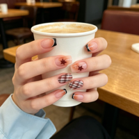 24 faux ongles carrés en PMMA, dégradé rose, étoiles et carreaux, French manucure brillante, réutilisables, avec colle, kit DIY tendance