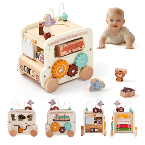 Juguete de madera transfronterizo para niños, rompecabezas educativo temprano, autobús multifuncional Montessori 5 en 1 de seis caras - Product Image 1